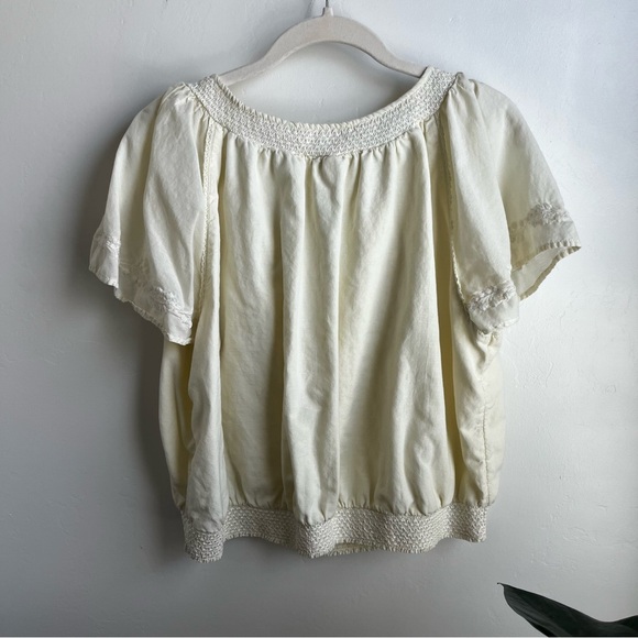 Lucky Brand Pale Yellow Sz L Embroidered Blouse EUC - Picture 3 of 7